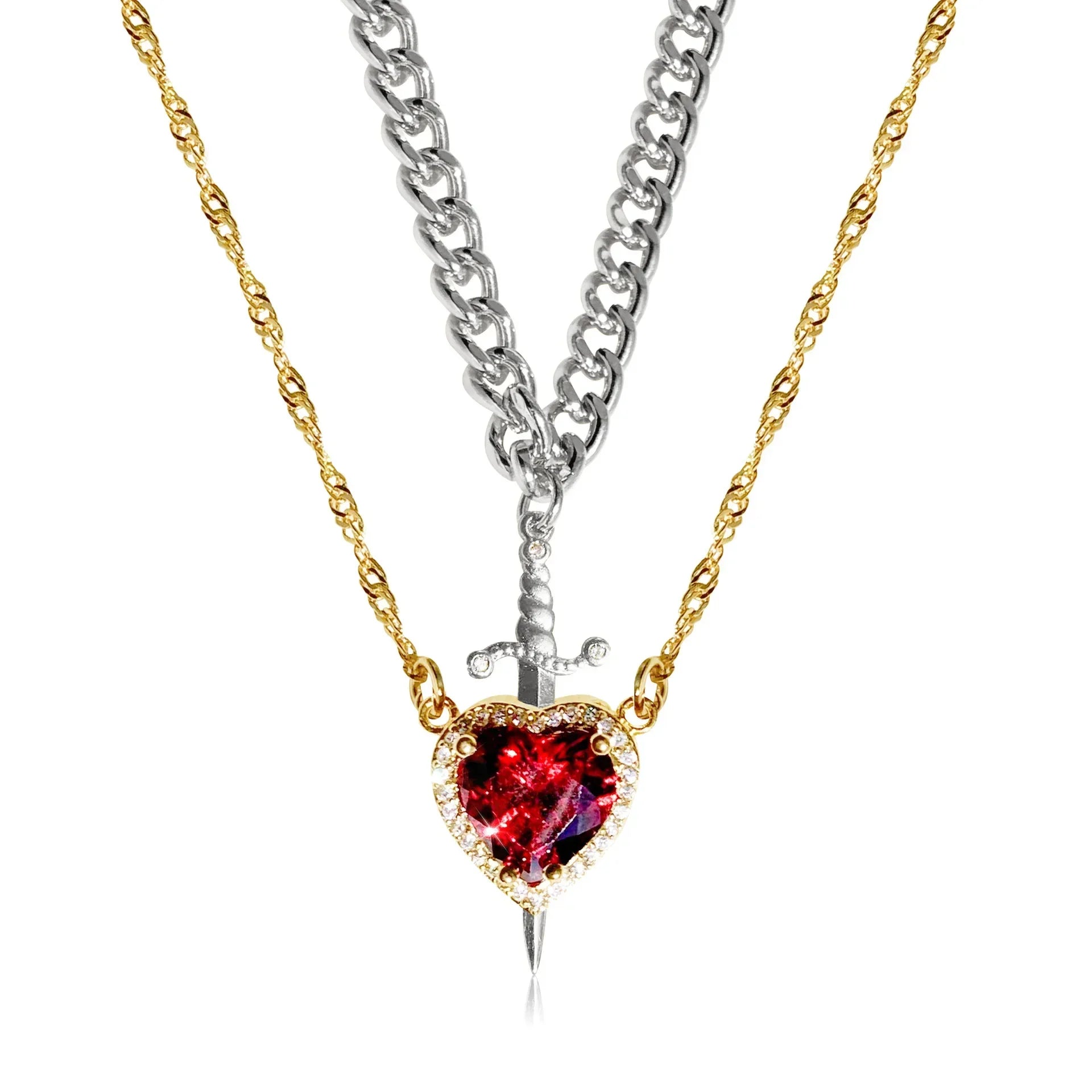 Heart and Blade Necklace Set
